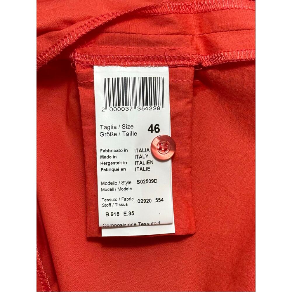 PESERICO Red Orange Shirt Dress Made in Italy Cotton Stretch Pocket IT 46 US 10 - Picture 9 of 13